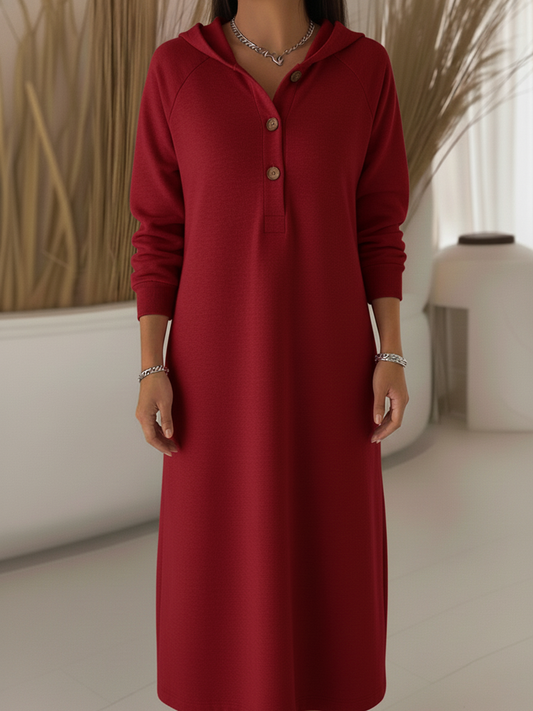 Damska luźna bluza z kapturem i guzikami