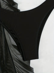 Elegancki 3-częściowy zestaw bikini z przezroczystymi spodniami zakrywającymi i topem typu halter