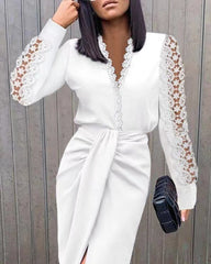 💗Jesienna i zimowa koronkowa sukienka z długim rękawem i dekoltem w kształcie litery V