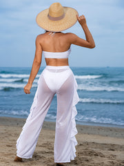 Elegancki 3-częściowy zestaw bikini z przezroczystymi spodniami zakrywającymi i topem typu halter