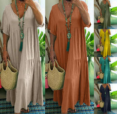 Damska swobodna długa sukienka z krótkim rękawami✨