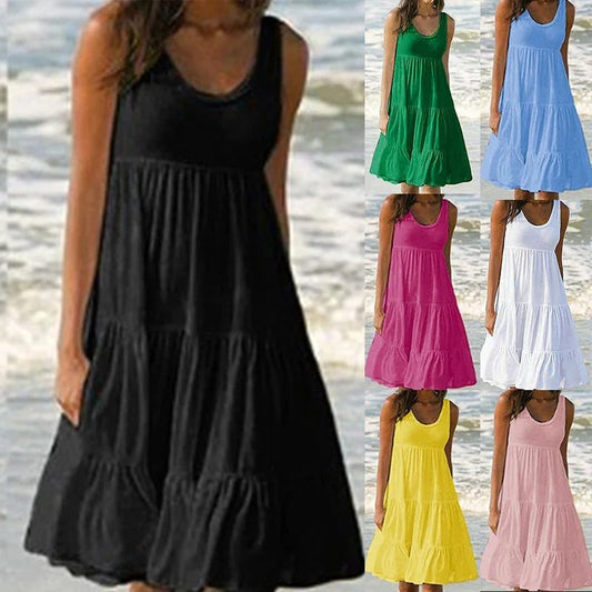 🔥 Patchworkowa sukienka bez rękawów, z okrągłym dekoltem