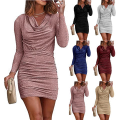 ✨Sukienka koktajlowa z pluszowym kołnierzykiem, błyszcząca🥰