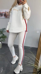 Damski garnitur casual w paski z długim rękawem i kapturem