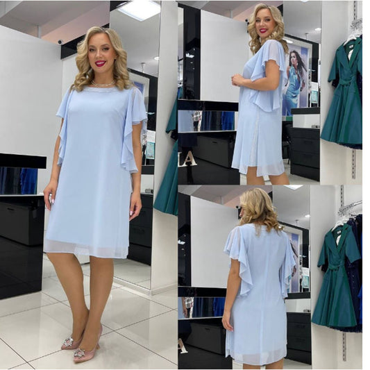 Nowy letni styl - sukienka z okrągłym dekoltem i krótkim rękawem w jednolitym kolorze💎