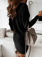 ✨Prosta sukienka dla kobiet z długimi rękawami, ozdobiona łańcuszkiem i dekoltem w kształcie litery V