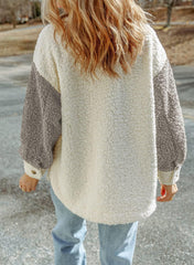 🤩Szeroka, pluszowa kurtka z długimi rękawami i podwójną kieszenią w bloki kolorów