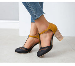 Damskie buty ślubne Mary Jane z okrągłymi noskami i niskim obcasem blokowym z paskiem w kształcie litery T