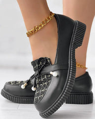 Grube tweedowe, patchworkowe mokasyny z koronką