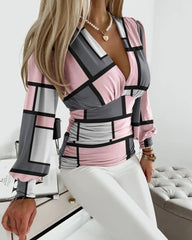 💜Podszewka koszuli damskiej z nadrukiem i dekoltem w kształcie litery V