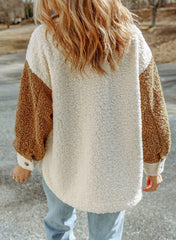 🤩Szeroka, pluszowa kurtka z długimi rękawami i podwójną kieszenią w bloki kolorów