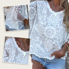 Elegancka damska bluzka z koronką haftowaną