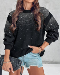 Bluza z długim rękawem i nadrukiem w kształcie serca, ozdobiona kryształkami