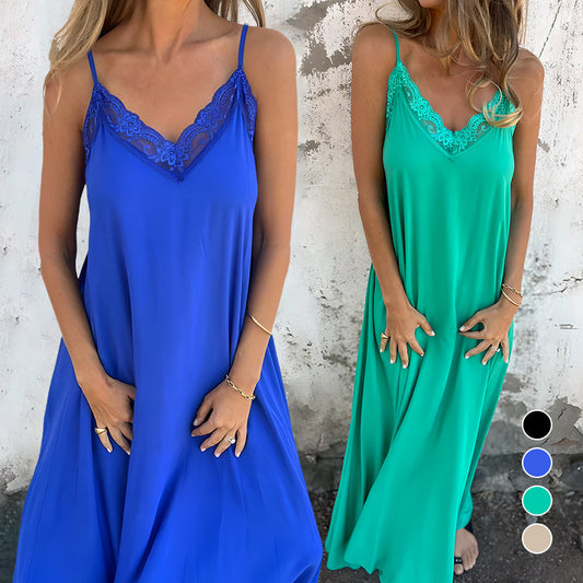 🌸SPRING Specials💐 Eleganckie koronkowe wykończenie damskie Sukienka Spaghetti Spaghetti Sukienka Maxi