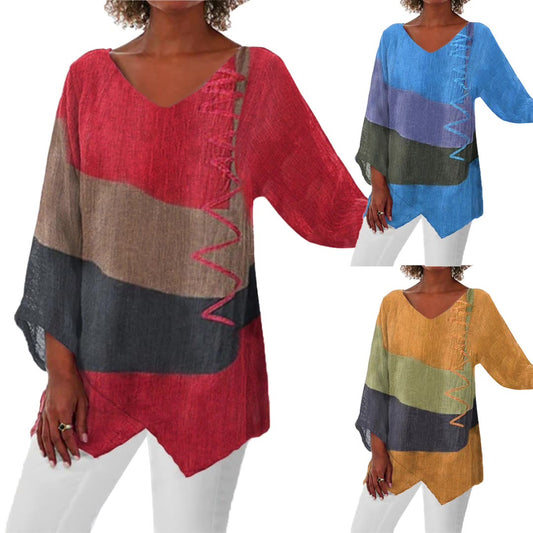 Damska jesienna bluzka z długim rękawem i dekoltem w serek