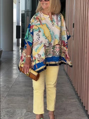 2025 Nowy styl, wysokiej jakości, drukowany top z krótkim rękawem i średnią długością