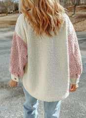 🤩Szeroka, pluszowa kurtka z długimi rękawami i podwójną kieszenią w bloki kolorów