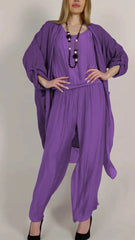 Damski szyfonowy, okrągły dekolt, wygodny, luźny, swobodny trzyczęściowy garnitur