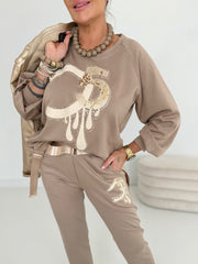 Casualowy dwuczęściowy zestaw sportowy z okrągłym dekoltem