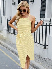 🔥2024 Gorąca wyprzedaż 😊Casualowe sukienki midi w paski bez rękawów