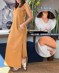 Casualowa sukienka z kieszeniami i dekoltem w kształcie litery V