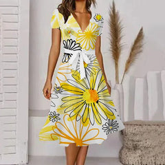 Damska letnia długa sukienka z krótkim rękawem