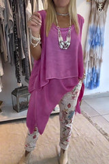 Damski top na co dzień w jednolitym kolorze, bez rękawów, z nieregularnym brzegiem