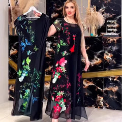 Nowa sukienka midi z krótkim rękawem i szyfonu z nadrukiem motyli