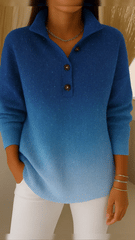 Damski kardigan z długim rękawem i kołnierzykiem w gradientowym wzorze, luźny, dzianinowy, zdobiony cekinami