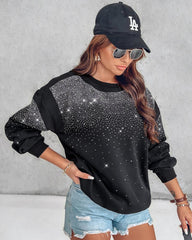 Bluza z długim rękawem i nadrukiem w kształcie serca, ozdobiona kryształkami