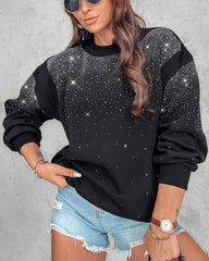 Bluza z długim rękawem i nadrukiem w kształcie serca, ozdobiona kryształkami