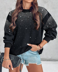 Bluza z długim rękawem i nadrukiem w kształcie serca, ozdobiona kryształkami