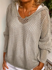 Damski sweter z długim rękawem i kapturem, szydełkowany