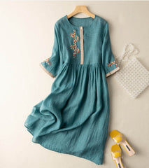 Cotton And Linen Ethnic Style Embroidered Dress