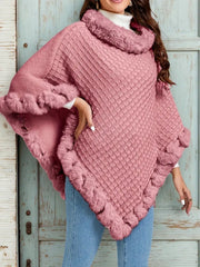 Dziane ponczo: obszycie ze sztucznego futra, wygodny szalik zimowy