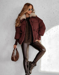 🔥Gorące oferty — stylowa, krótka kurtka puchowa dla kobiet z puszystym kołnierzem