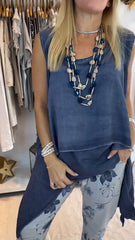 Damski top na co dzień w jednolitym kolorze, bez rękawów, z nieregularnym brzegiem