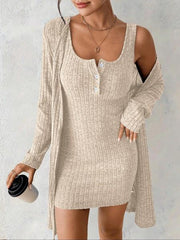 Zestaw damskich sukienek w paski, styl casual, wygodna tkanina, projektowanie mody, idealny do noszenia na co dzień, ubrania