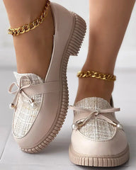 Grube tweedowe, patchworkowe mokasyny z koronką