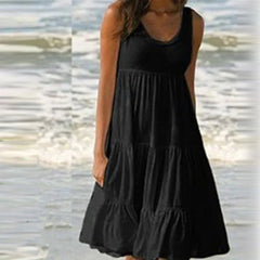 🔥 Patchworkowa sukienka bez rękawów, z okrągłym dekoltem