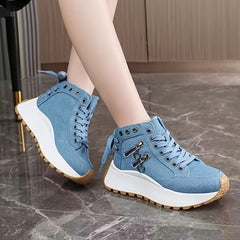 Damskie wysokie tenisówki na obcasie na koturnie, zapewniające wygodę przez cały dzień i wsparcie łuku stopy