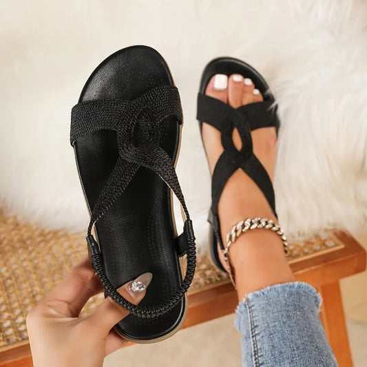 Haftowane płaskie sandały damskie