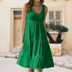 🔥 Patchworkowa sukienka bez rękawów, z okrągłym dekoltem