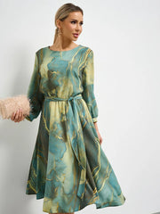 Suknia dla damskiej damskiej sukienki z francuskimi długimi rękawami w talii z talią