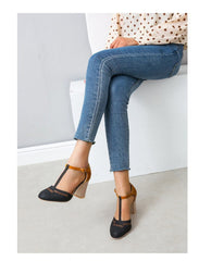 Damskie buty ślubne Mary Jane z okrągłymi noskami i niskim obcasem blokowym z paskiem w kształcie litery T