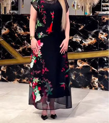 Nowa sukienka midi z krótkim rękawem i szyfonu z nadrukiem motyli