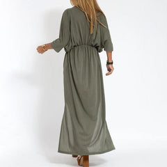 Elegancka sukienka maxi w jednolitym kolorze, z wysokim stanem i dekoltem w kształcie litery V