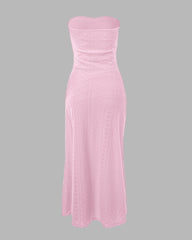 Bez rękawów Ruched Cinched talia Wrap Bandeau Dress Haft Eyelet Slit Asymetryczna sukienka wakacyjna