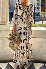 Codzienny, swobodny, geometryczny nadruk, sznurowany, kontrastowy, jednoczęściowy garnitur z dekoltem w kształcie litery U. Sukienki