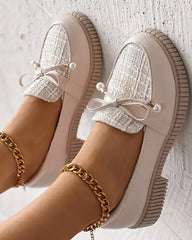 Grube tweedowe, patchworkowe mokasyny z koronką